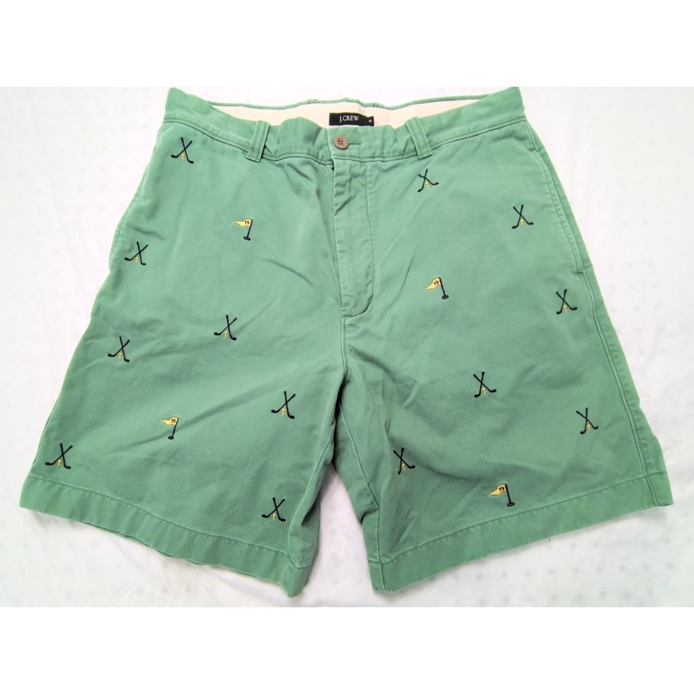 J. Crew Broken In Chino Shorts 34 Green Golf All Over Pattern Golfing Mint